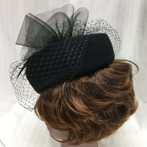 Black Fascinator with Black Veil and Feathers